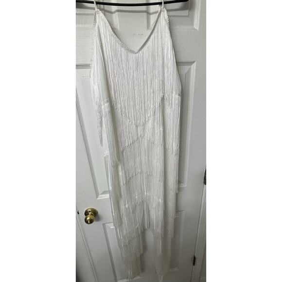 Pretty Little Thing Tassel Plunge Jumpsuit / Size 12 / White/ New with Tags - Picture 1 of 8